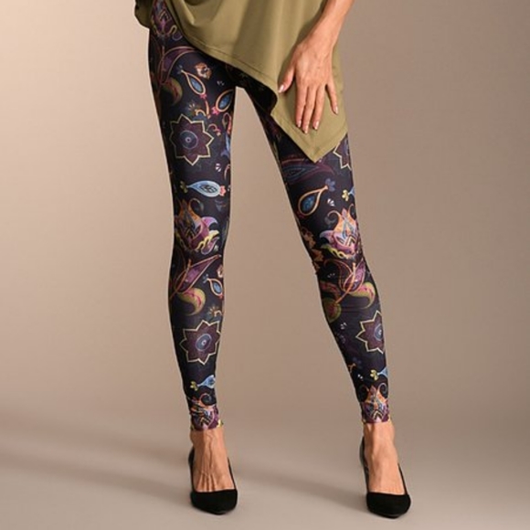 Lbisse Purple & Gold Floral Leggings - Picture 2 of 7